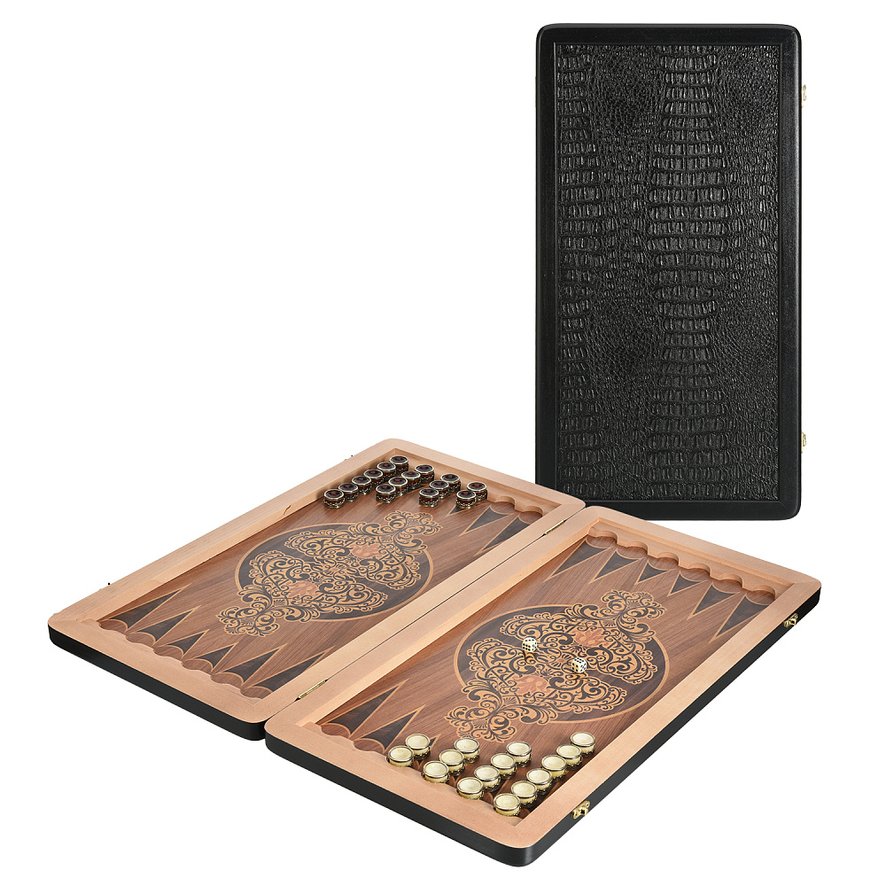 Нарды с кожаной вставкой и янтарными фишками «Кроко» 60х30 см - интернет магазин Русь Велика я 