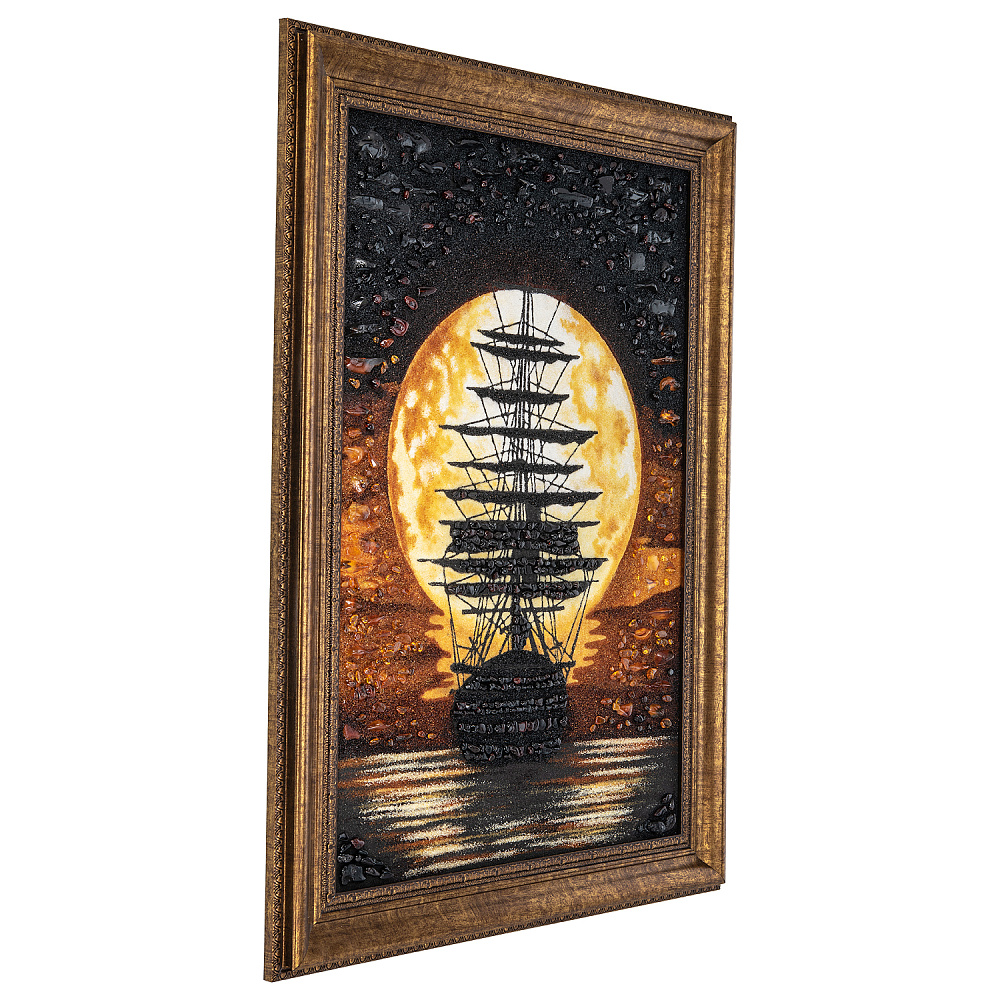 Картина янтарная «Закат и парусник» 60х40 см - интернет магазин Русь Велика я фото 1