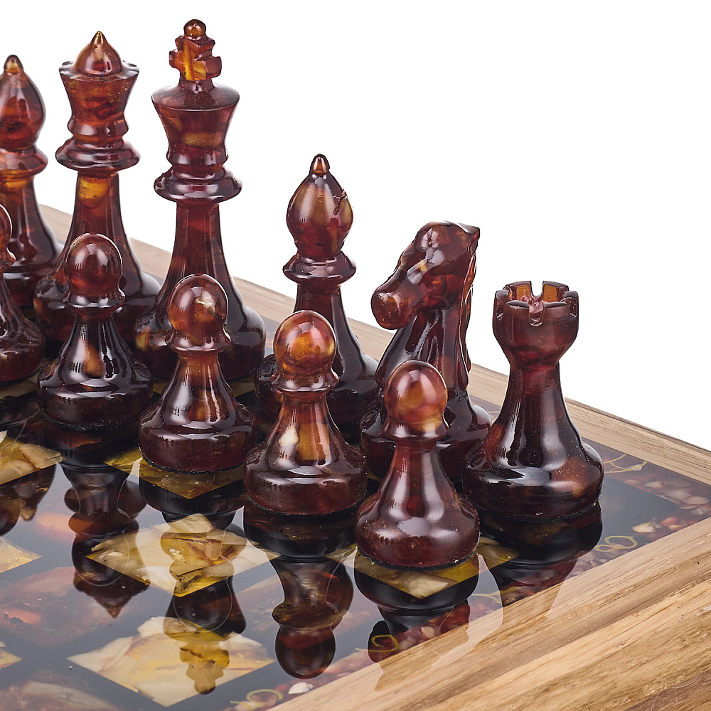 Шахматы с инкрустацией и фигурами из янтаря 28х28 см - интернет магазин Русь Велика я фото 10