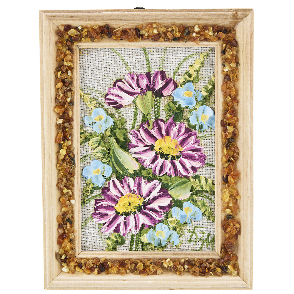 Панно в янтарной раме «Букет цветов» 12,5х16,5 см - интернет магазин Русь Велика я 