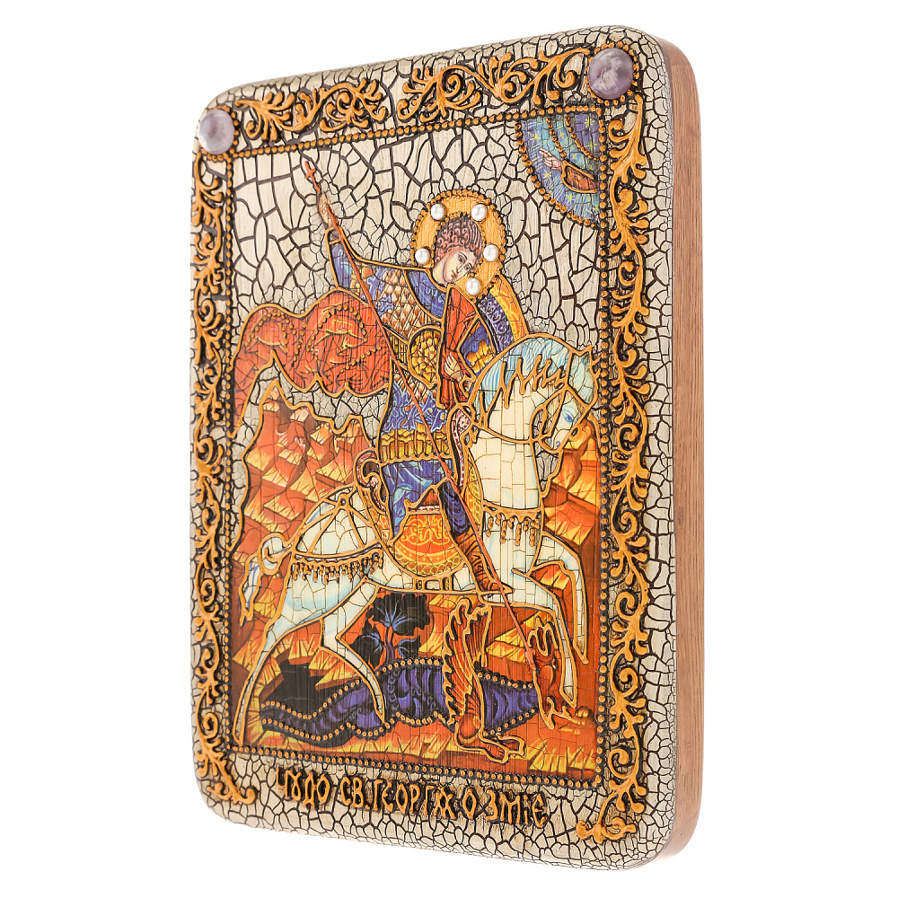 Икона из мореного дуба «Чудо святого Георгия о змие» 20х15 см - интернет магазин Русь Велика я фото 3