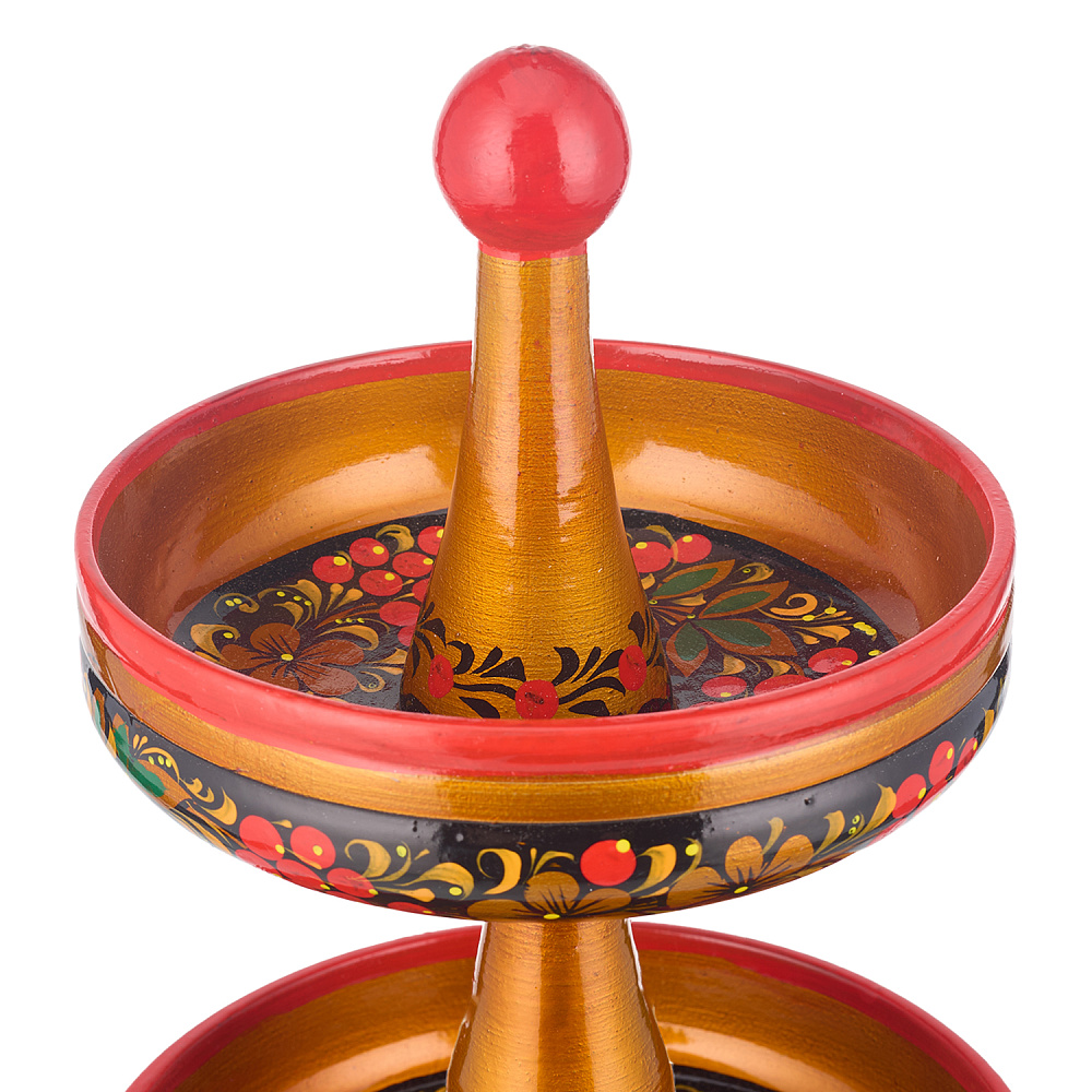 Конфетница трехъярусная с росписью «Рябина». Хохлома - интернет магазин Русь Велика я фото 1