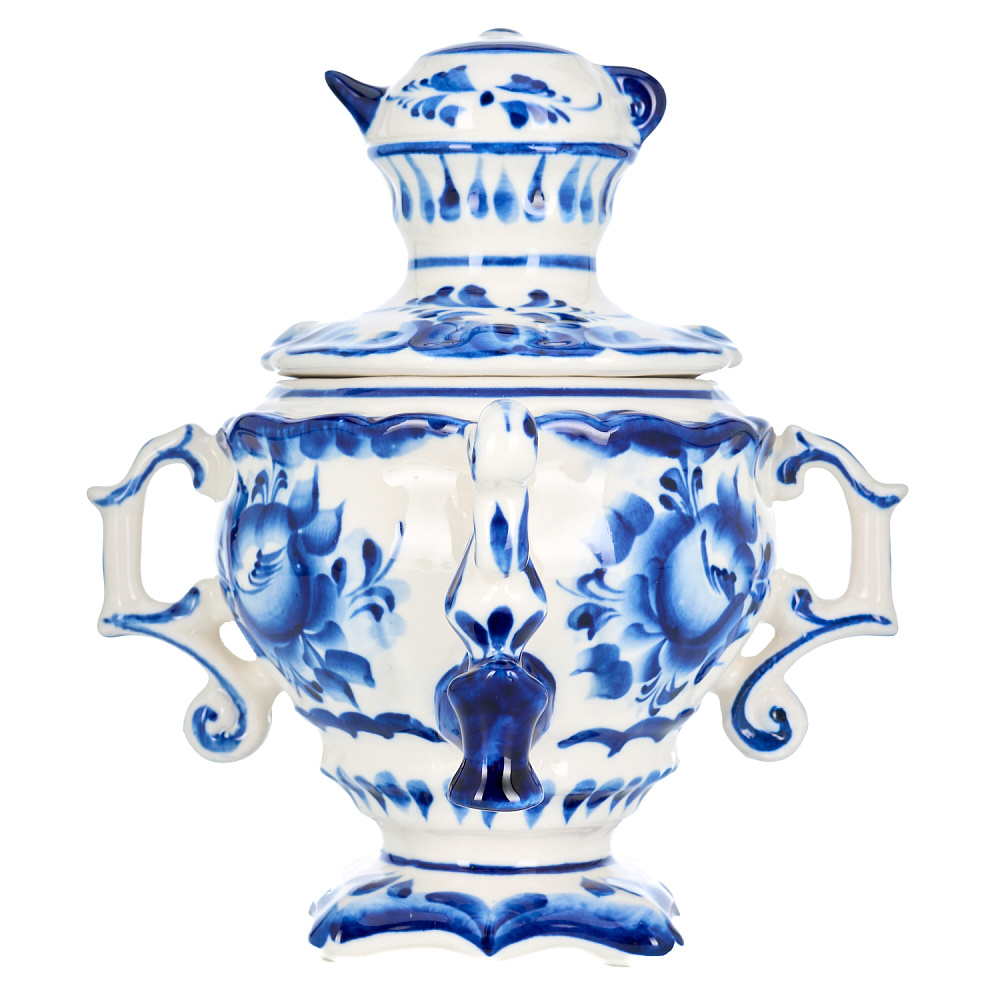 Сувенирный самовар-шкатулка «Бочонок». Гжель - интернет магазин Русь Велика я 