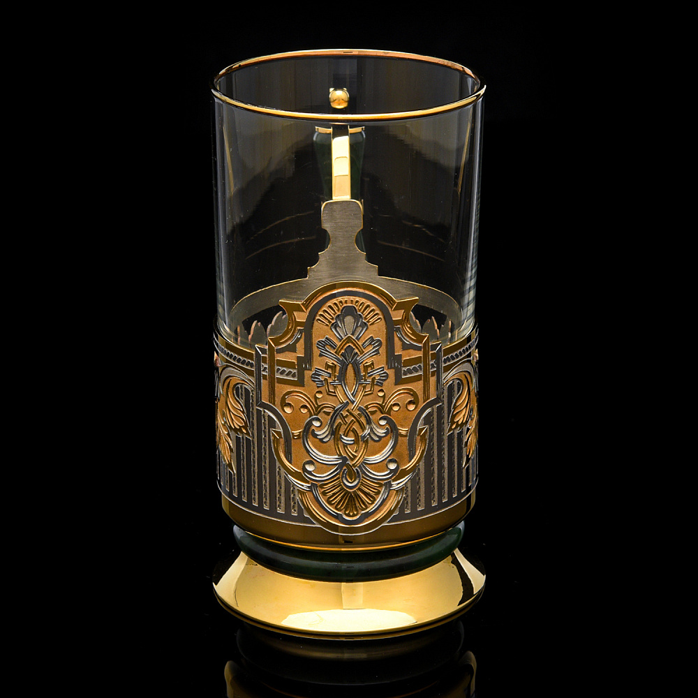 Подстаканник с золочением и нефритом «Орнамент». Златоуст - интернет магазин Русь Велика я фото 1