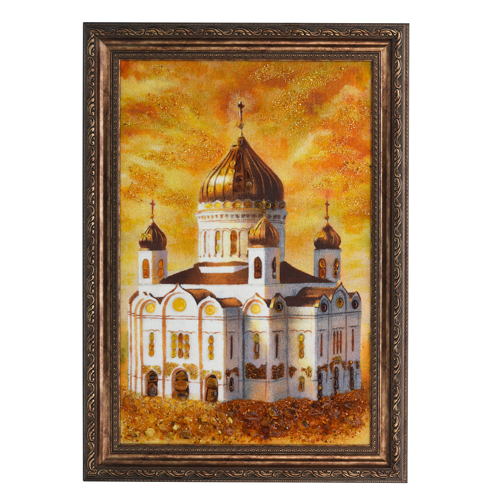 Картина янтарная «Храм Христа Спасителя» 60х40 см - интернет магазин Русь Велика я 