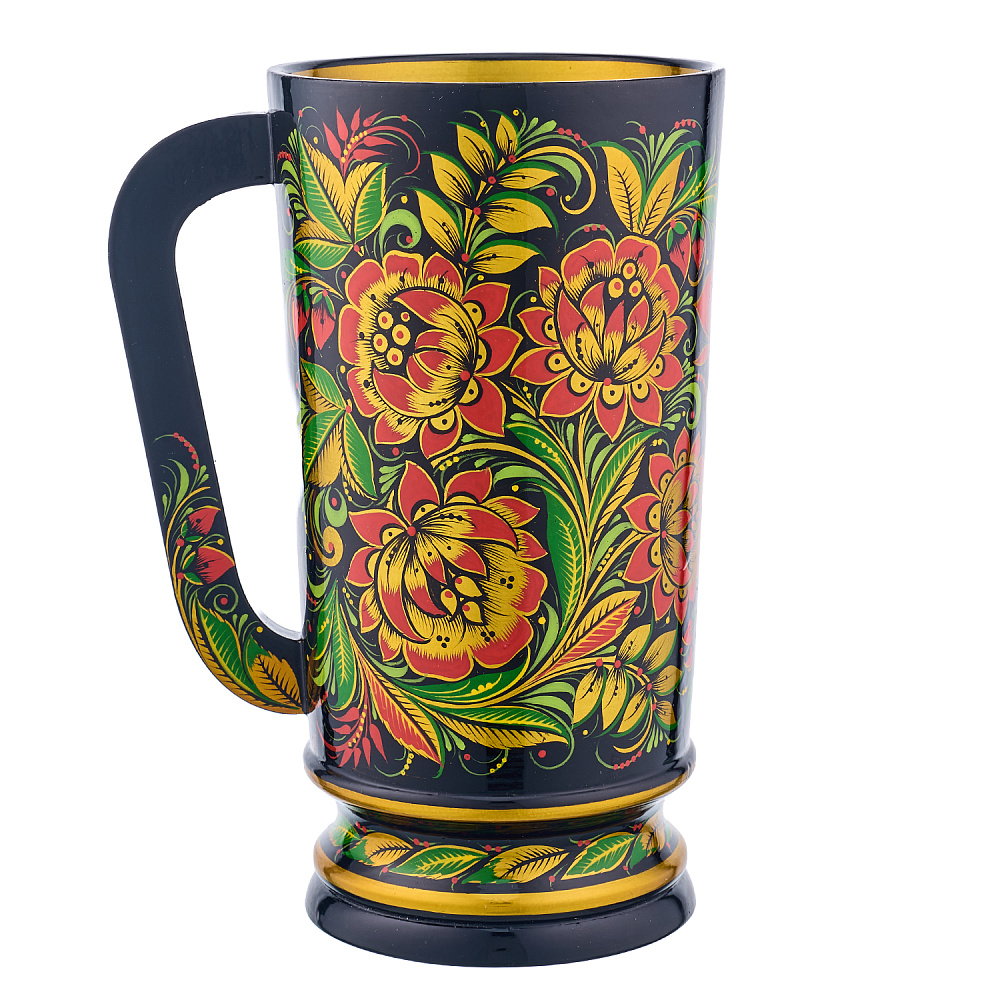 Кружка деревянная с росписью «Трапезная». Хохлома - интернет магазин Русь Велика я 