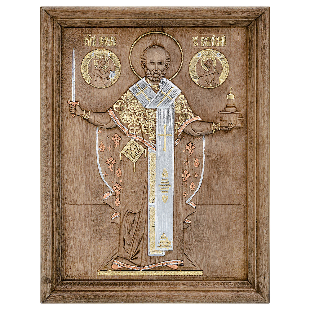 Деревянная икона в киоте «Николай Можайский» 39х30 см - интернет магазин Русь Велика я 