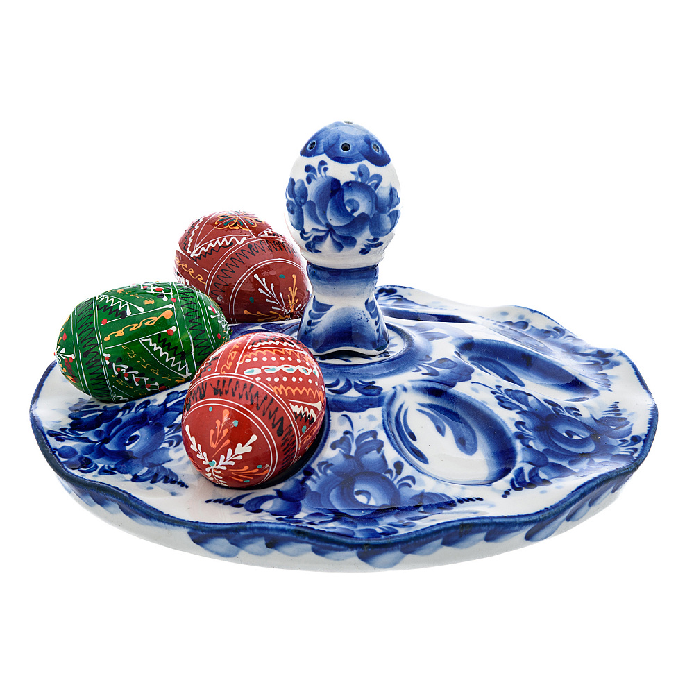 Пасхальница на 6 яиц с солонкой. Гжель - интернет магазин Русь Велика я 