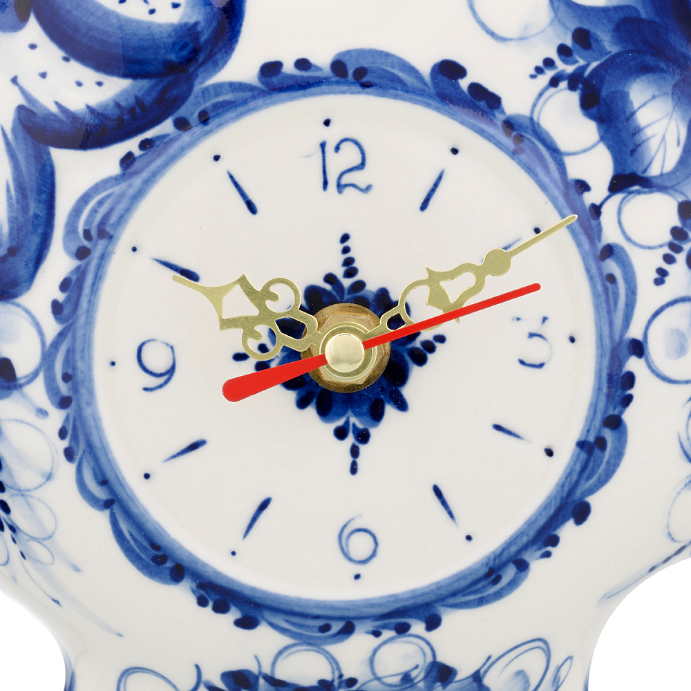 Настенные фарфоровые часы с росписью «Петух». Гжель - интернет магазин Русь Велика я фото 2