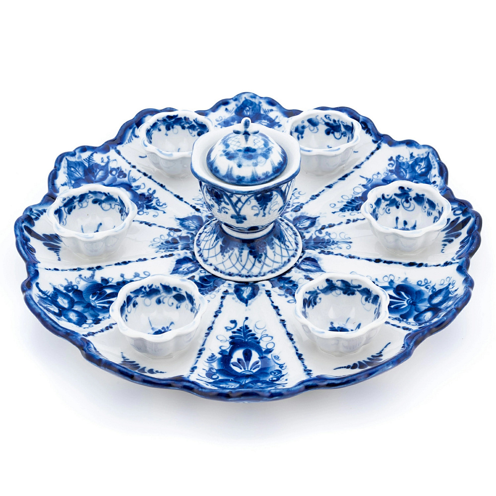 Пасхальница под 6 яиц с солонкой. Гжель - интернет магазин Русь Велика я фото 1