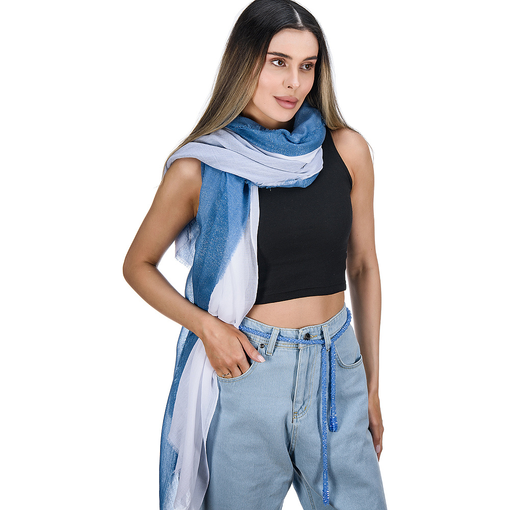 Набор парных палантинов с бусами-жгутом «Дуэт». Бело-голубой - интернет магазин Русь Велика я фото 3