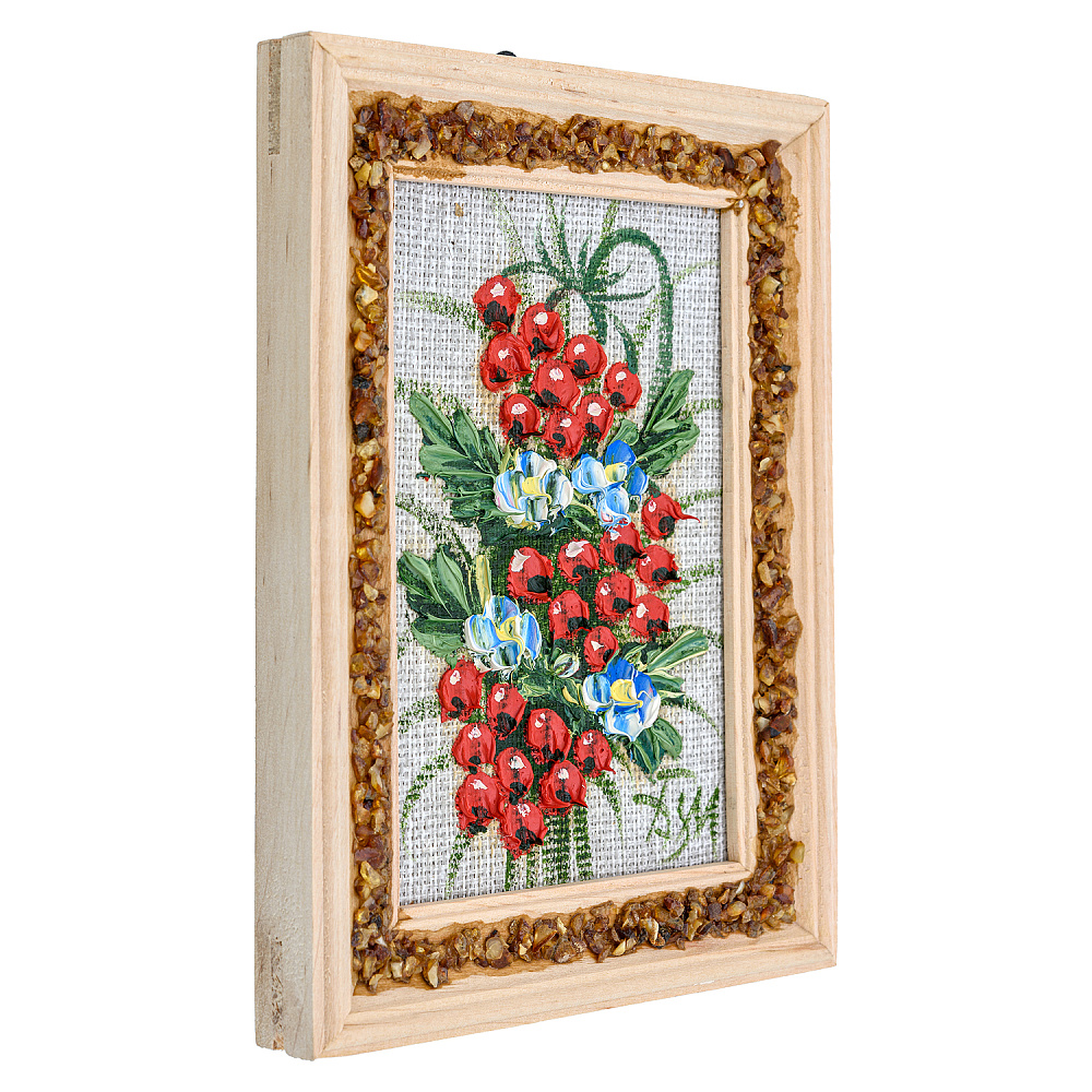 Панно в янтарной раме «Букет цветов» 12,5х16,5 см - интернет магазин Русь Велика я фото 1