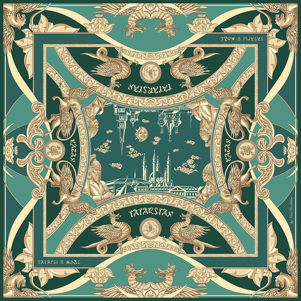 Платок шелковый «Казань драгоценная» 90х90 см - интернет магазин Русь Велика я 