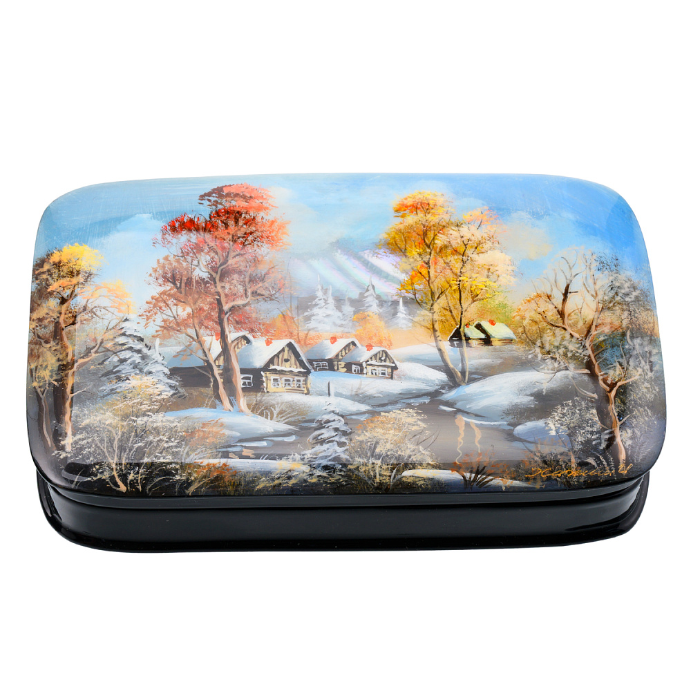 Шкатулка с художественной росписью «Зима в деревне» - интернет магазин Русь Велика я 