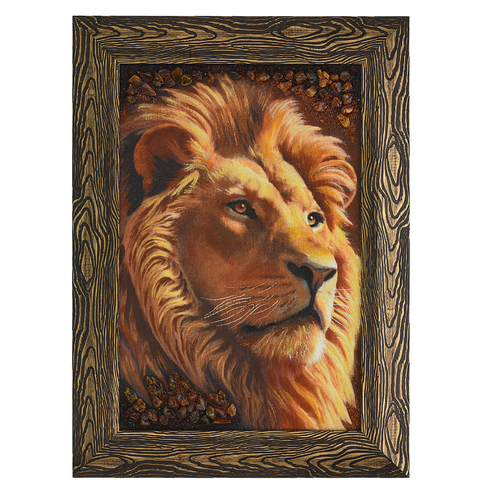 Картина янтарная «Лев» 60х40 см - интернет магазин Русь Велика я 