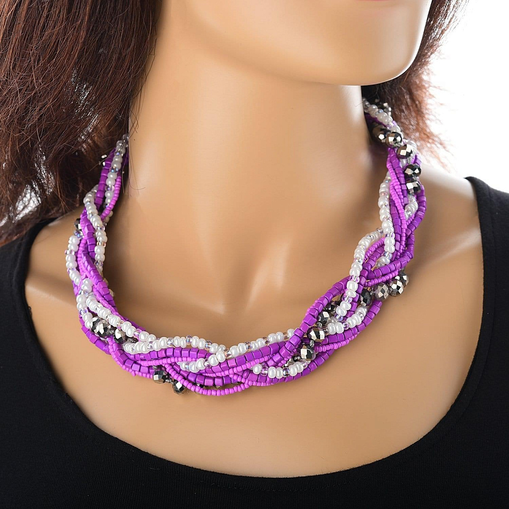 Колье из бисера с кристаллами «Коса плетеная» - интернет магазин Русь Велика я 