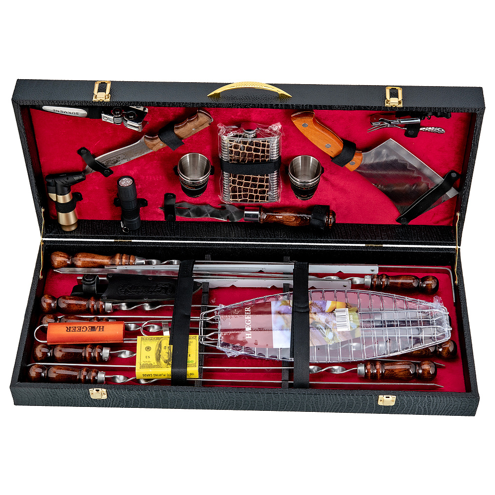 Шашлычный набор для пикника в кожаном футляре - интернет магазин Русь Велика я фото 1