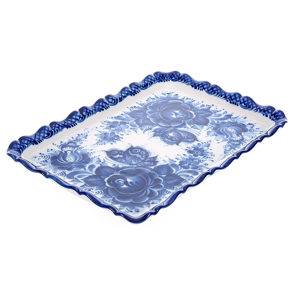 Лоток «Цветы». Гжель - интернет магазин Русь Велика я фото 1