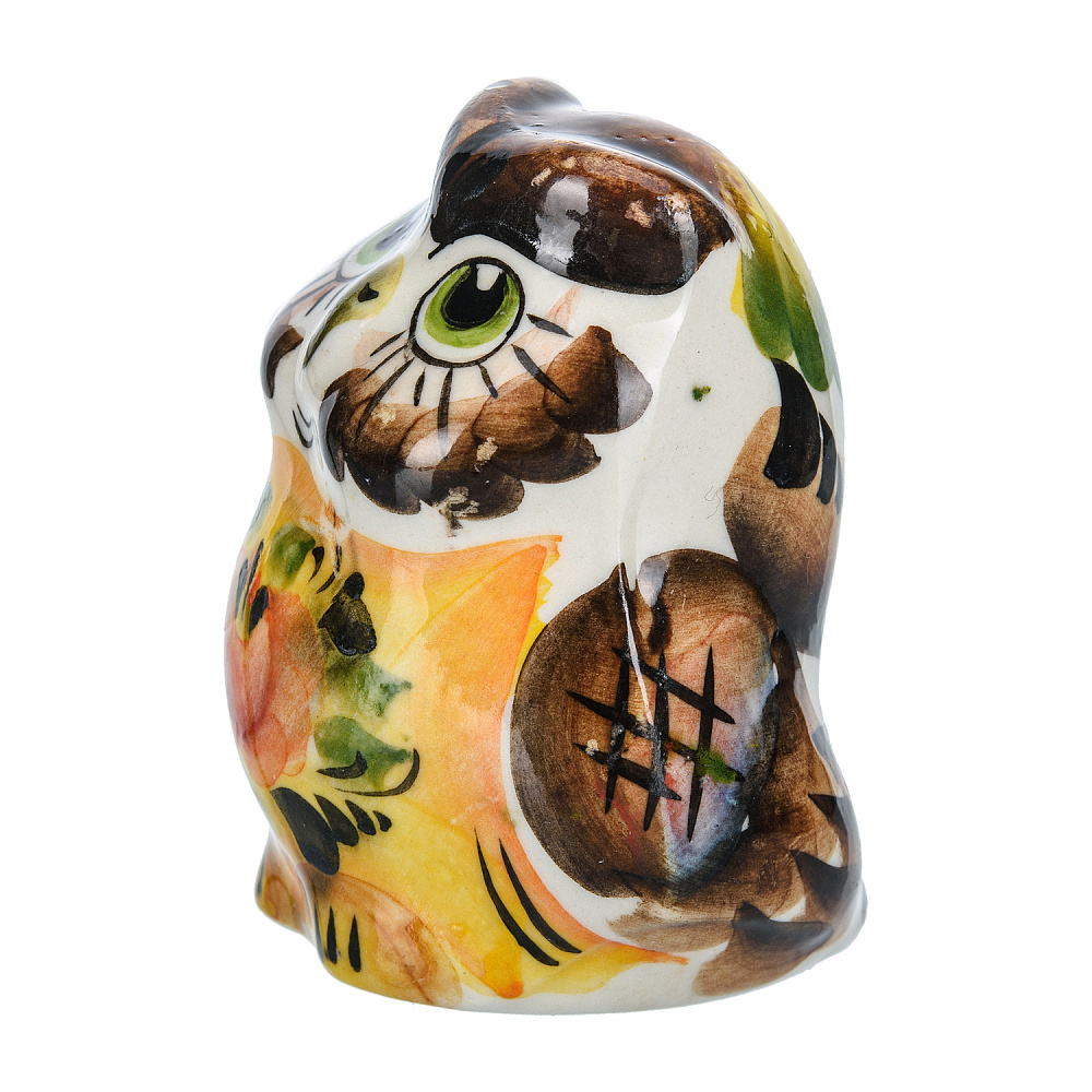 Статуэтка «Сова с цветком». Гжель в цвете - интернет магазин Русь Велика я фото 1