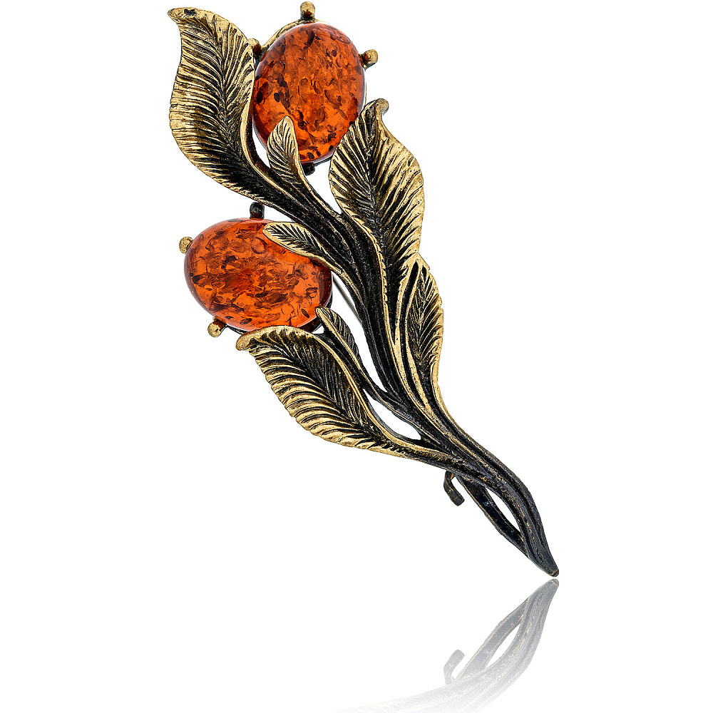 Брошь с янтарем «Ива» (коньчный) - интернет магазин Русь Велика я 