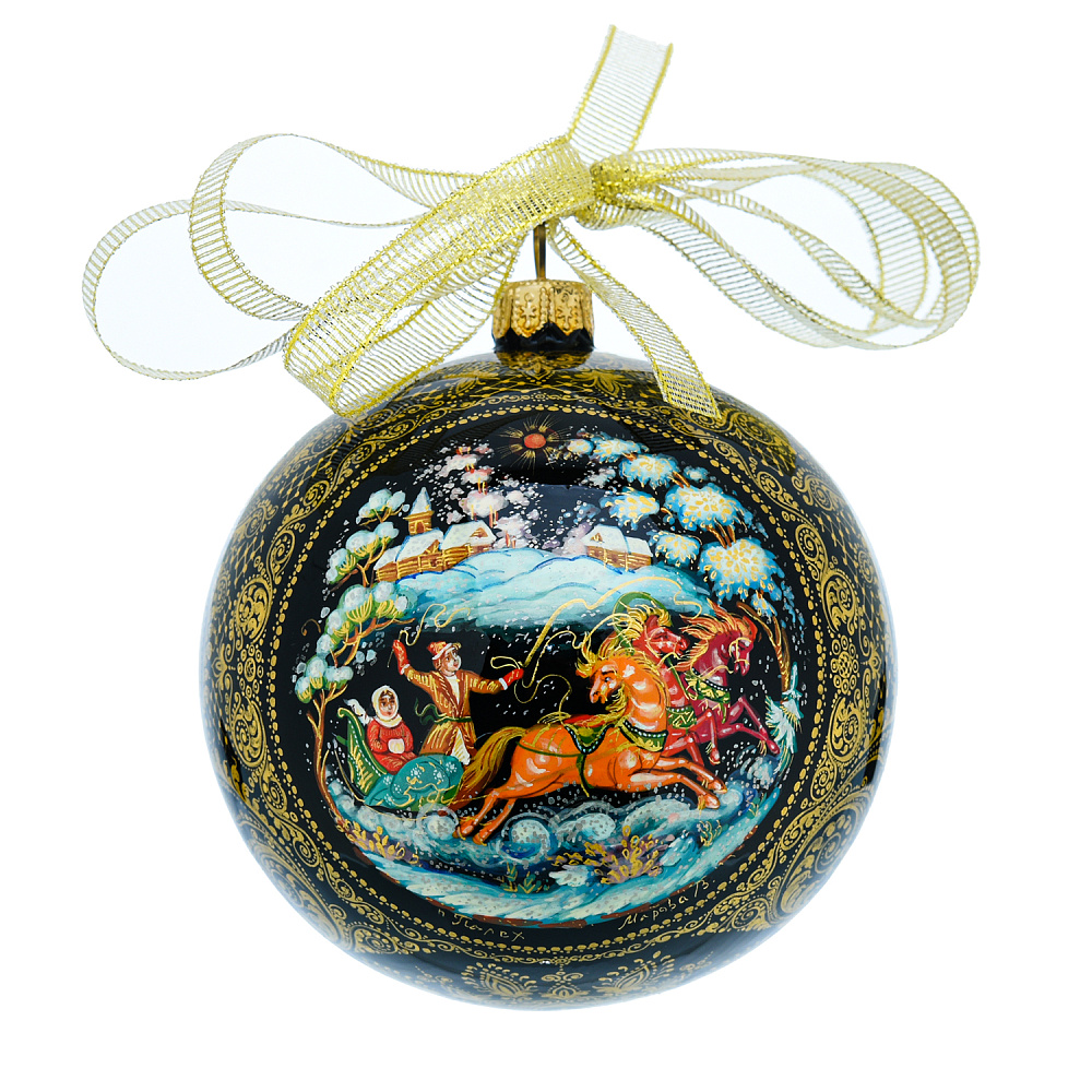 Новогодний елочный шар с росписью «Тройка» - интернет магазин Русь Велика я фото 4