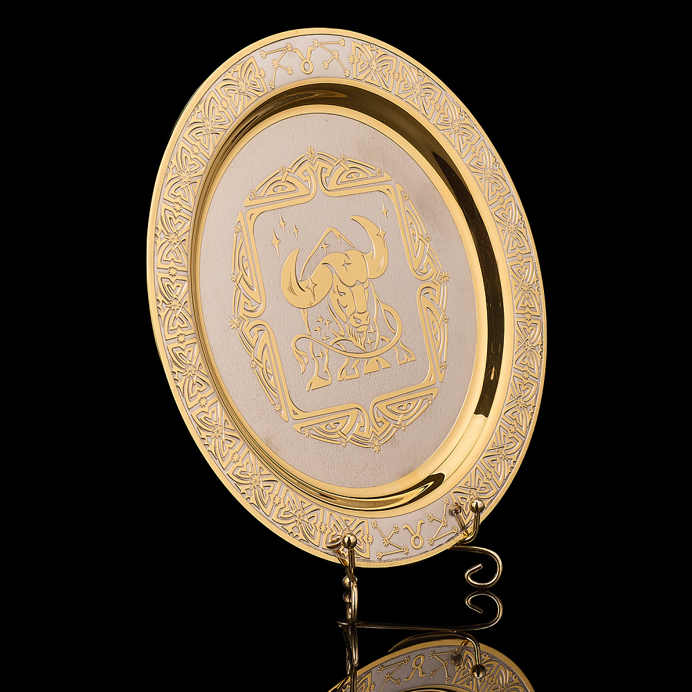 Тарелка декоративная с позолотой «Знак зодиака Телец». Златоуст - интернет магазин Русь Велика я фото 1