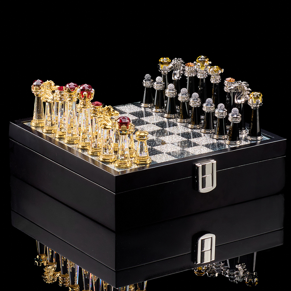 Шахматы со стразами и хрустальными фигурами 29х29 см Asfour Crystal - интернет магазин Русь Велика я 