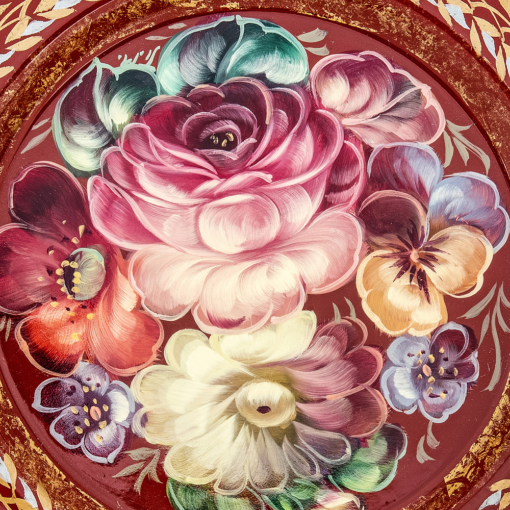 Поднос с авторской росписью «Цветы» 17х16 см - интернет магазин Русь Велика я фото 1