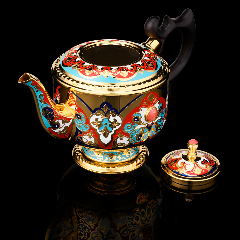 Чайный сервиз с позолотой и эмалью на 4 персоны «Купеческий». Златоуст - интернет магазин Русь Велика я фото 3