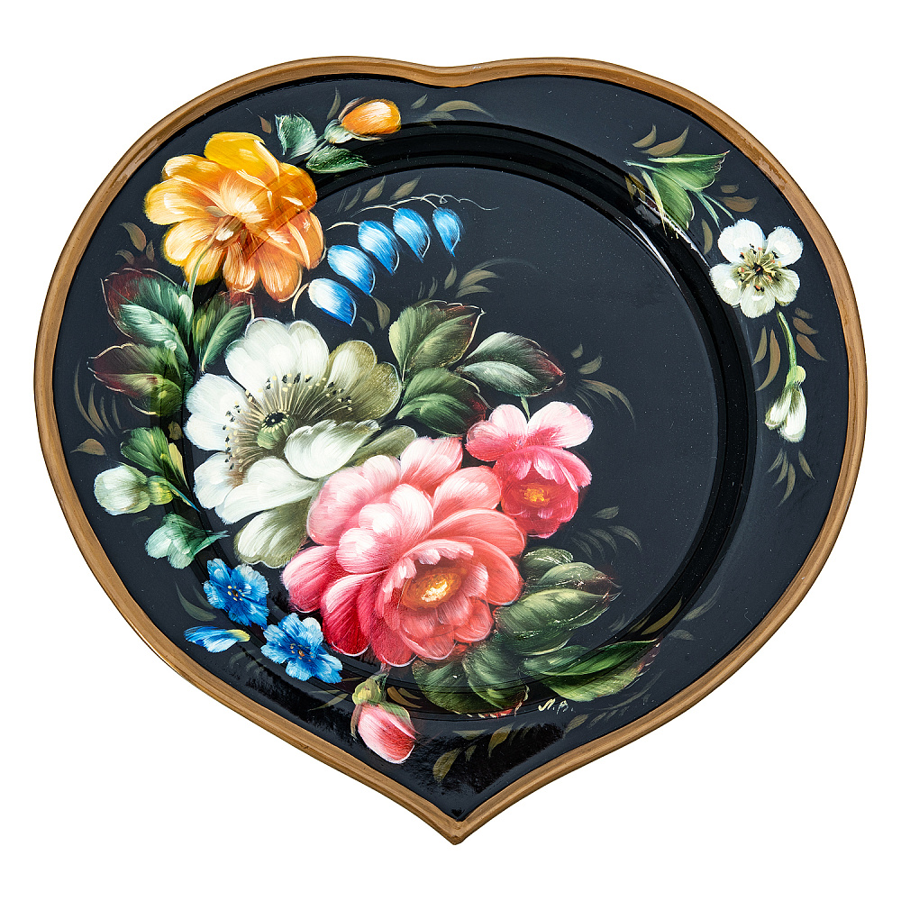 Поднос с авторской росписью «Цветы» 17х16 см - интернет магазин Русь Велика я 