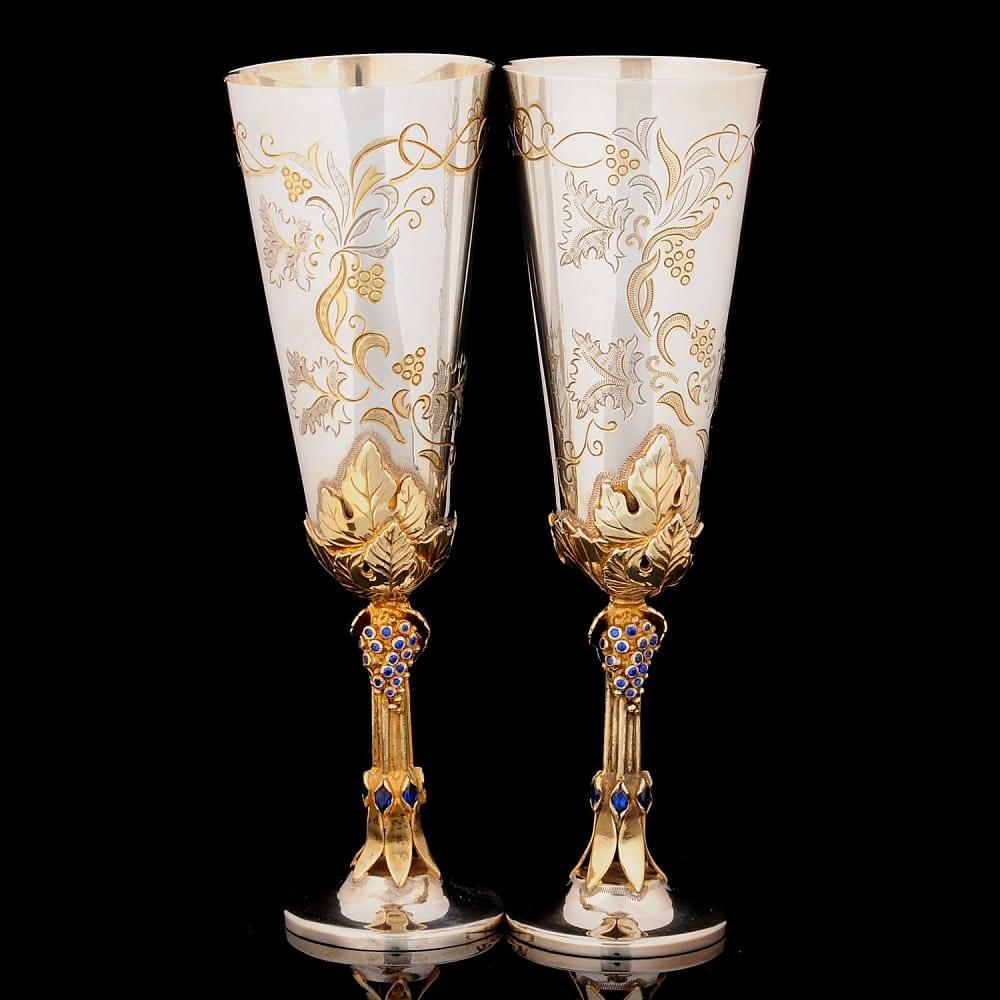 Набор фужеров для вина «Виноградная лоза». Серебро 925° - интернет магазин Русь Велика я 