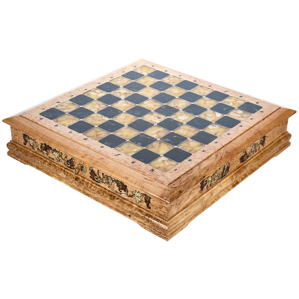 Шахматы из карельской березы с фигурами из янтаря 45х45 см - интернет магазин Русь Велика я фото 8