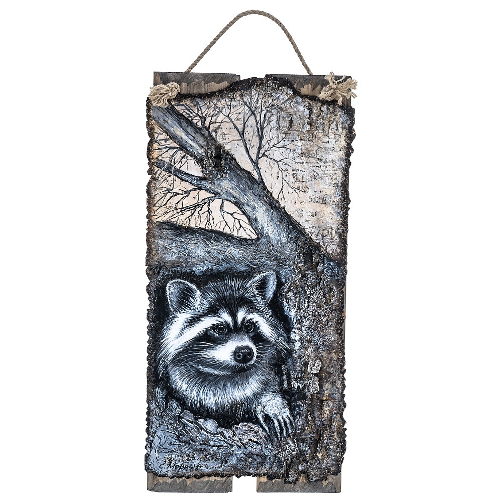 Картина на бересте «Енот» 34х70 см - интернет магазин Русь Велика я 