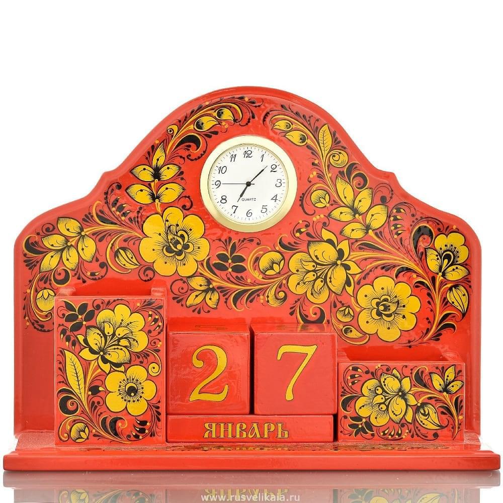 Часы настольные с календарем «Лидер». Хохлома - интернет магазин Русь Велика я 