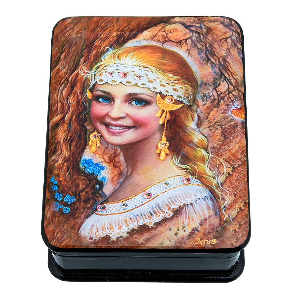 Шкатулка с художественной росписью «Женский портрет» - интернет магазин Русь Велика я 