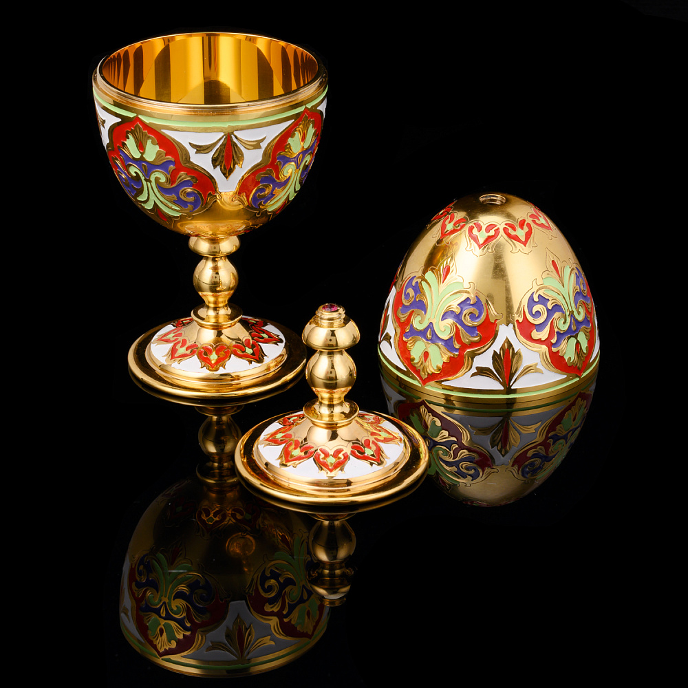 Пасхальное яйцо-рюмка с позолотой и эмалью. Златоуст - интернет магазин Русь Велика я фото 2