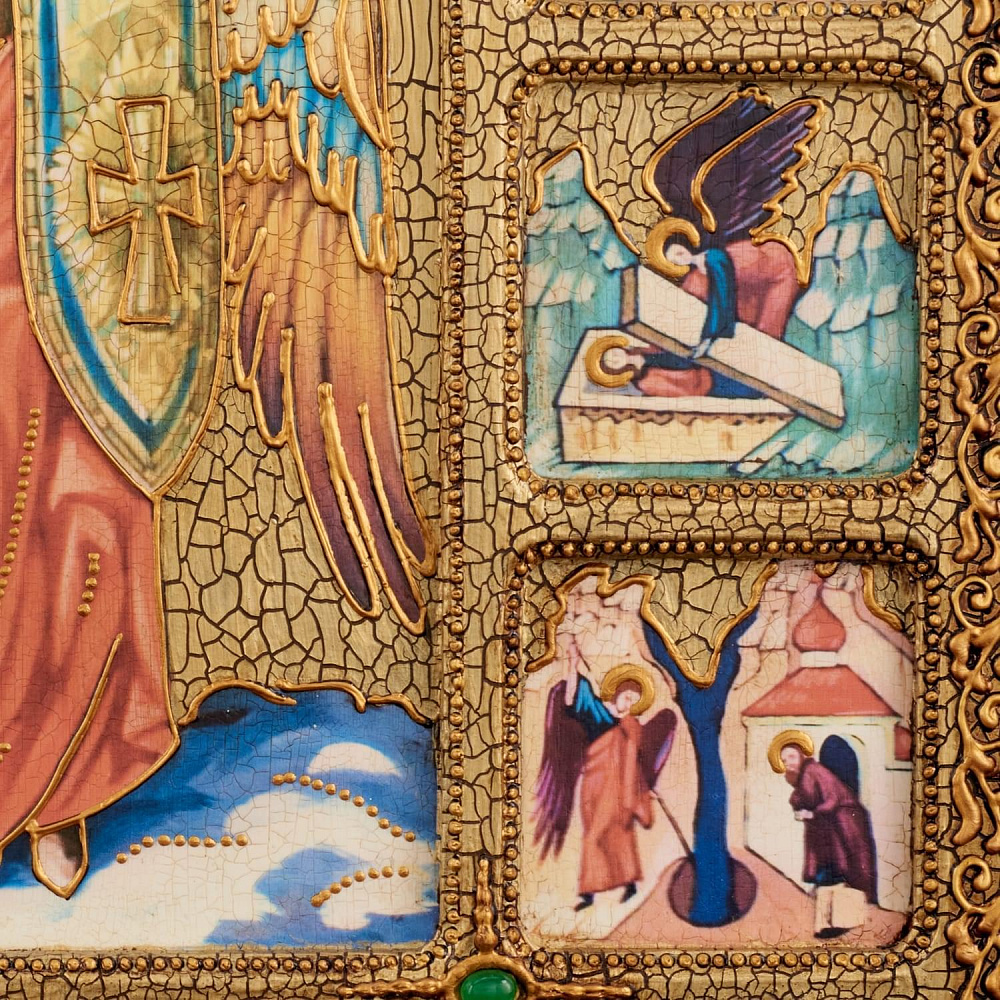 Икона подарочная«Архангел Михаил»(житие). Морёный дуб. 30 х 37 см. - интернет магазин Русь Велика я фото 5