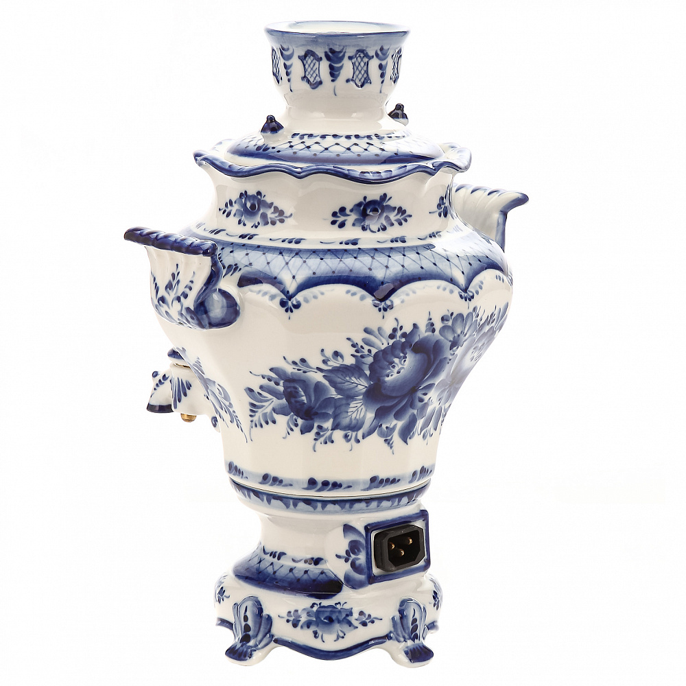 Самовар фарфоровый электрический 2л «Летняя фантазия» с сервизом 6 персон. Гжель - интернет магазин Русь Велика я фото 3