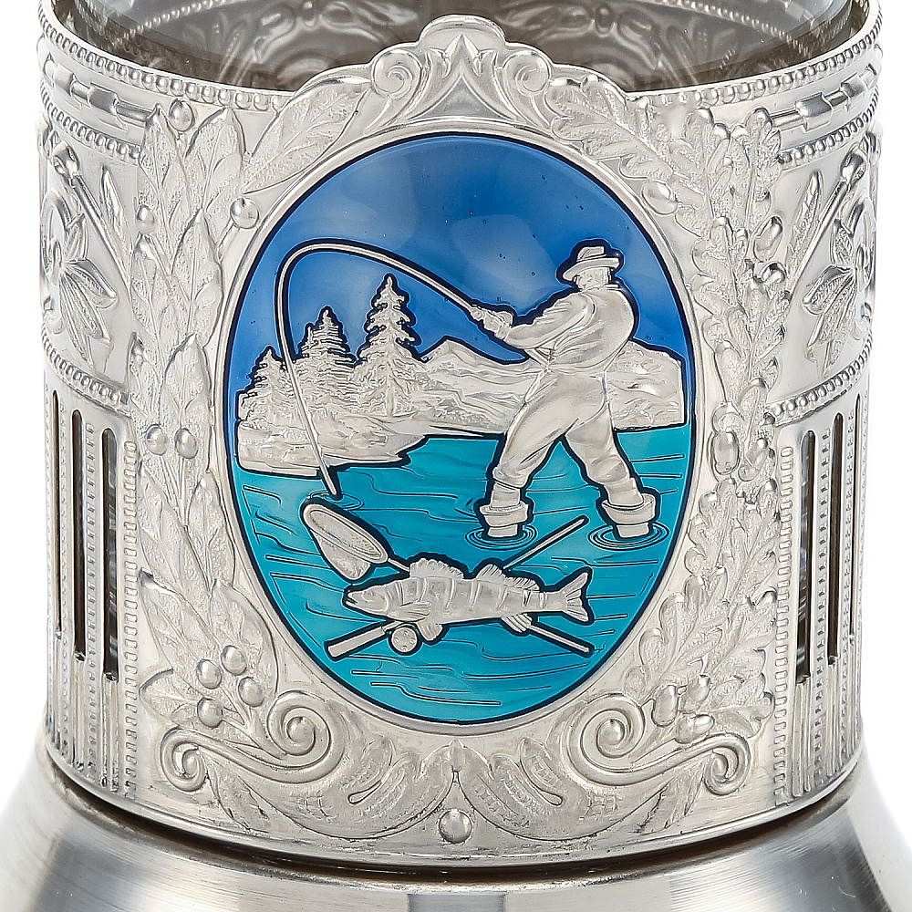 Подстаканник никелированный «Рыбак» - интернет магазин Русь Велика я фото 1