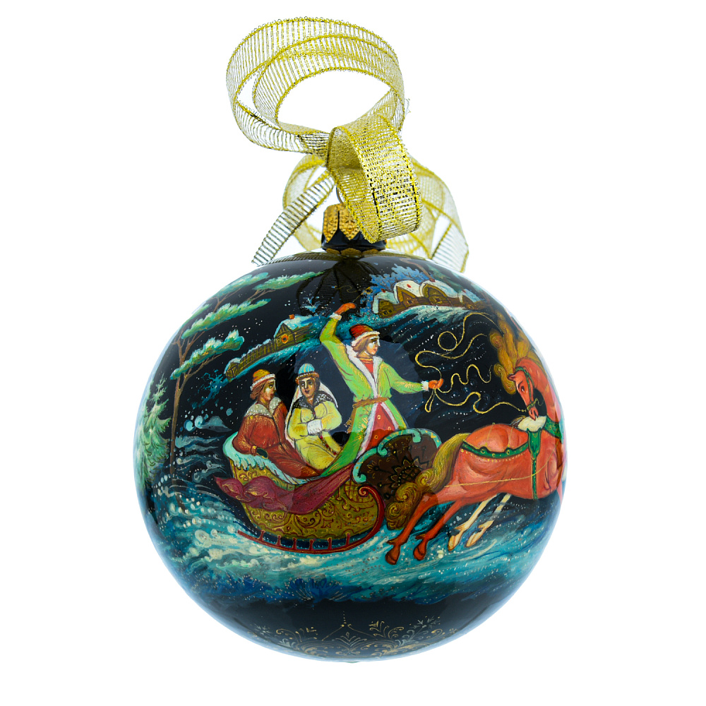 Новогодний елочный шар с росписью «Тройка» - интернет магазин Русь Велика я фото 3