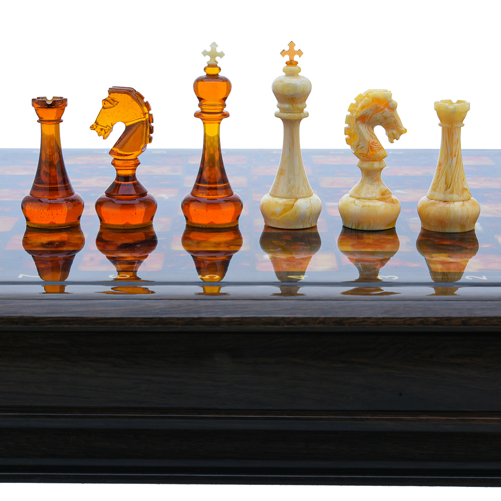 Шахматы из мореного дуба с янтарными фигурами 44х44 см - интернет магазин Русь Велика я фото 4