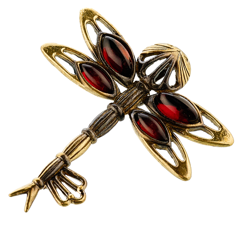 Брошь с янтарем «Ключик. Стрекоза» - интернет магазин Русь Велика я 