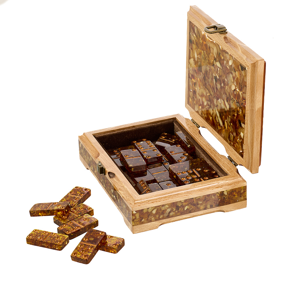 Домино в шкатулке из янтаря - интернет магазин Русь Велика я фото 1