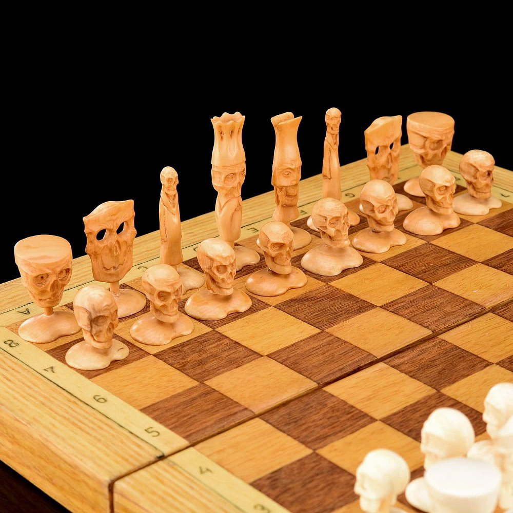 Шахматы деревянные «Жизнь после смерти» с фигурами из бивня мамонта 20,5х20,5 см - интернет магазин Русь Велика я фото 2