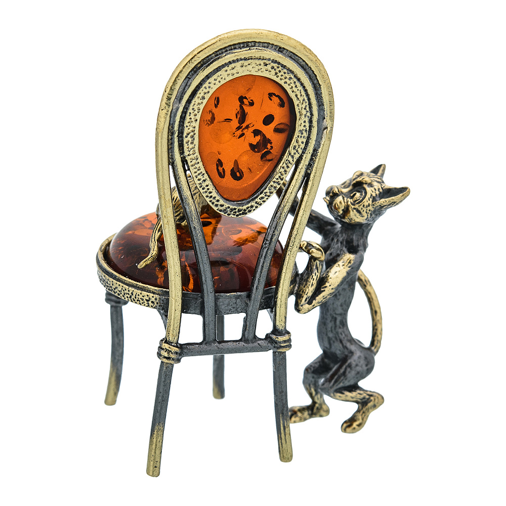 Статуэтка с янтарем «Кот и мышка на стуле» - интернет магазин Русь Велика я фото 3