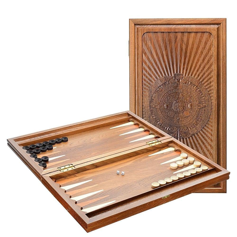 Нарды деревянные резные «Календарь Майя» из массива чёрного дуба - интернет магазин Русь Велика я 