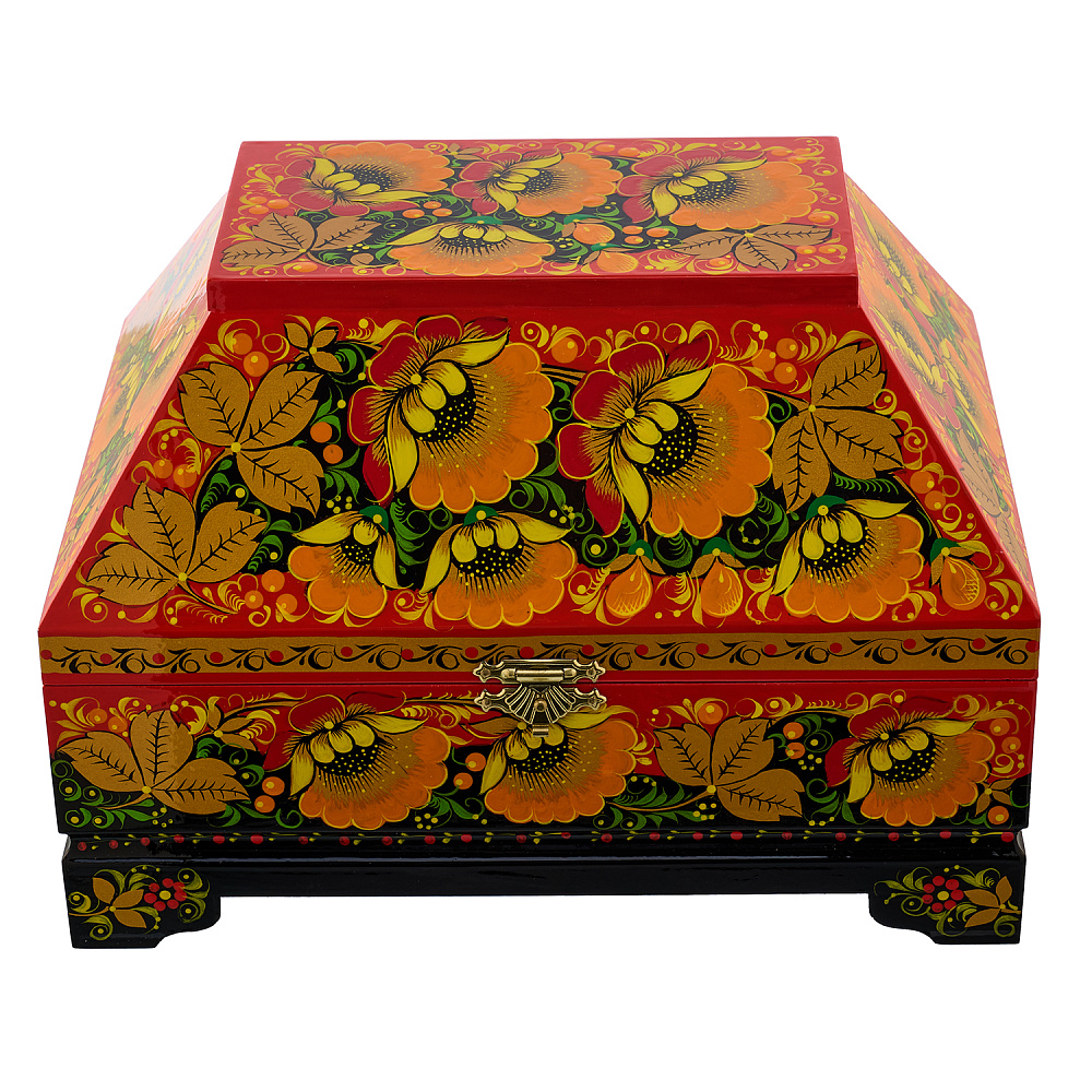 Ларец музыкальный «Цветы». Хохлома - интернет магазин Русь Велика я 