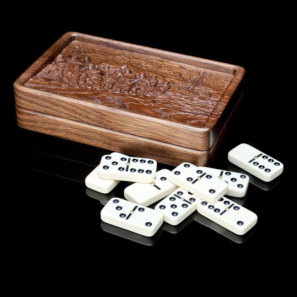 0066408/Домино D6 в резной дубовой шкатулке «Бурлаки на Волге» RTD-308.M - интернет магазин Русь Велика я фото 5