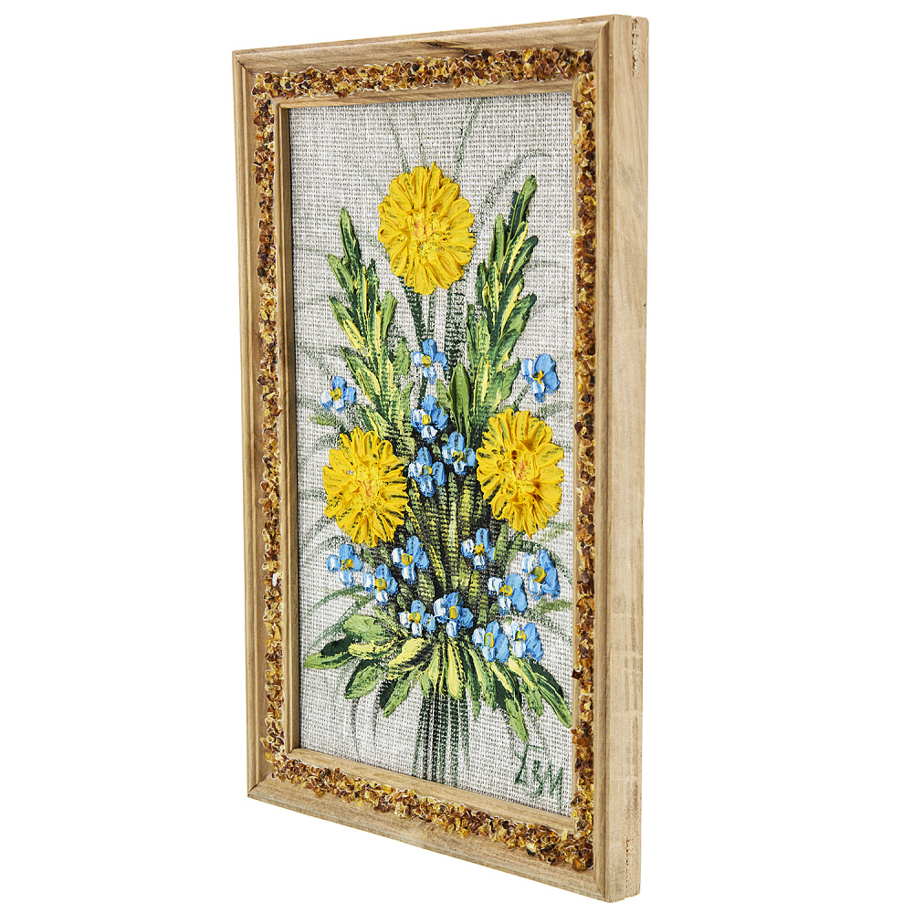 Панно в янтарной раме «Букет цветов» 27х18 см - интернет магазин Русь Велика я фото 1