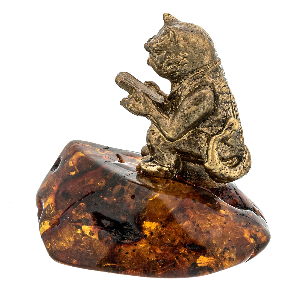 Статуэтка с янтарем «Кот с телефоном» - интернет магазин Русь Велика я фото 1